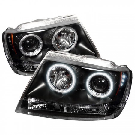 Ксеноновые фары, Spyder Auto, для Jeep Grand Cherokee 99-04, CCFL Halo, (Black)